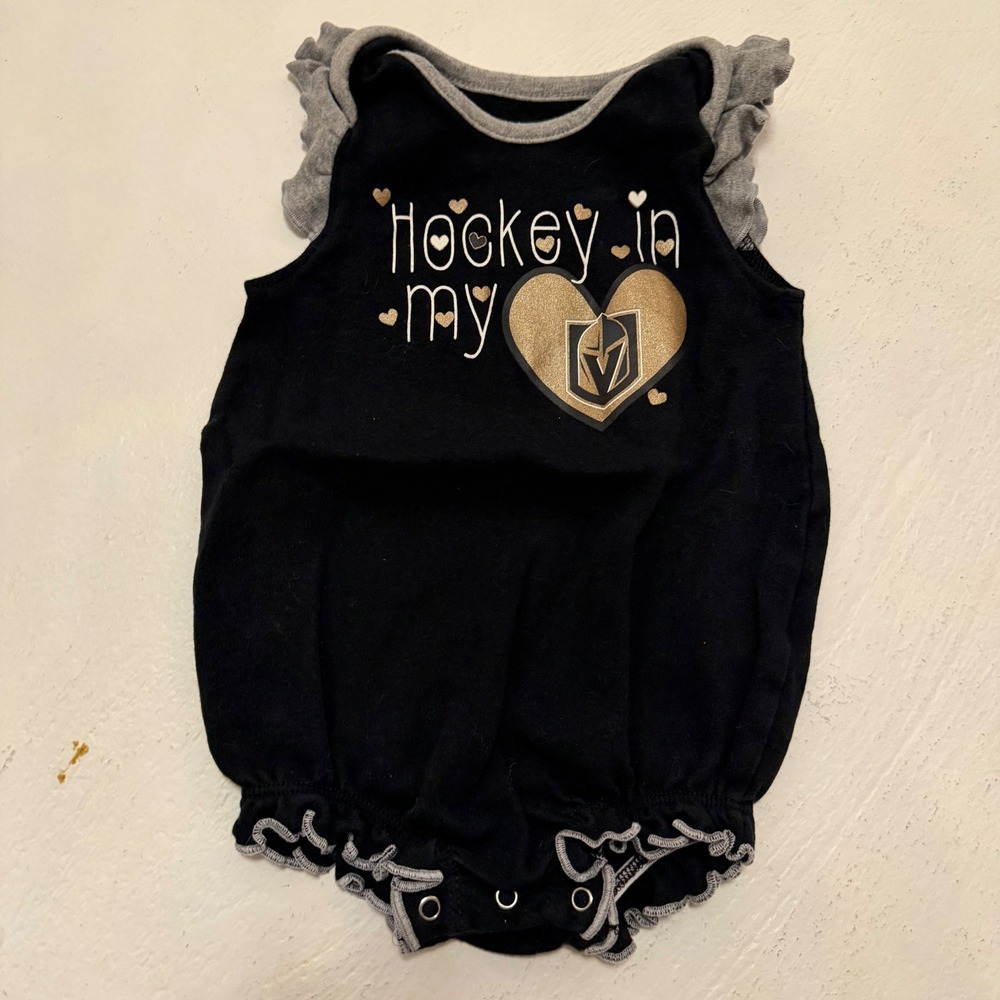 NHL Vegas Golden Knights Baby Girl Ruffle Romper Bodysuit Black Gold 0-3M